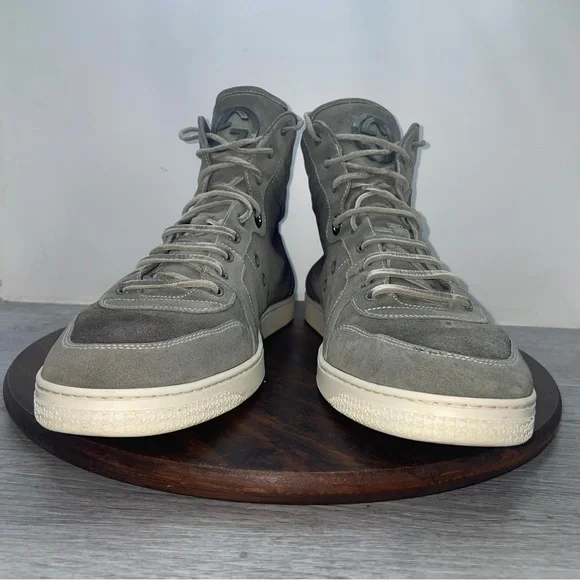 Gucci High Top Shoes Mens Size 11 Gray White Suede Leather Made In Italy Luxury - Picture 6 of 15